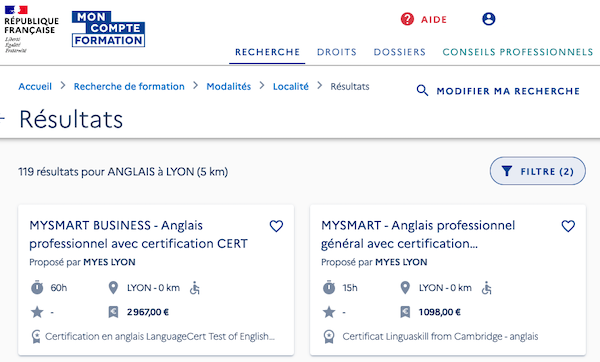 mon compte formation cpf myes my english school